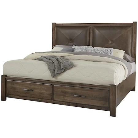 Solid Wood King Leather Headboard Bed with Storage Footboard